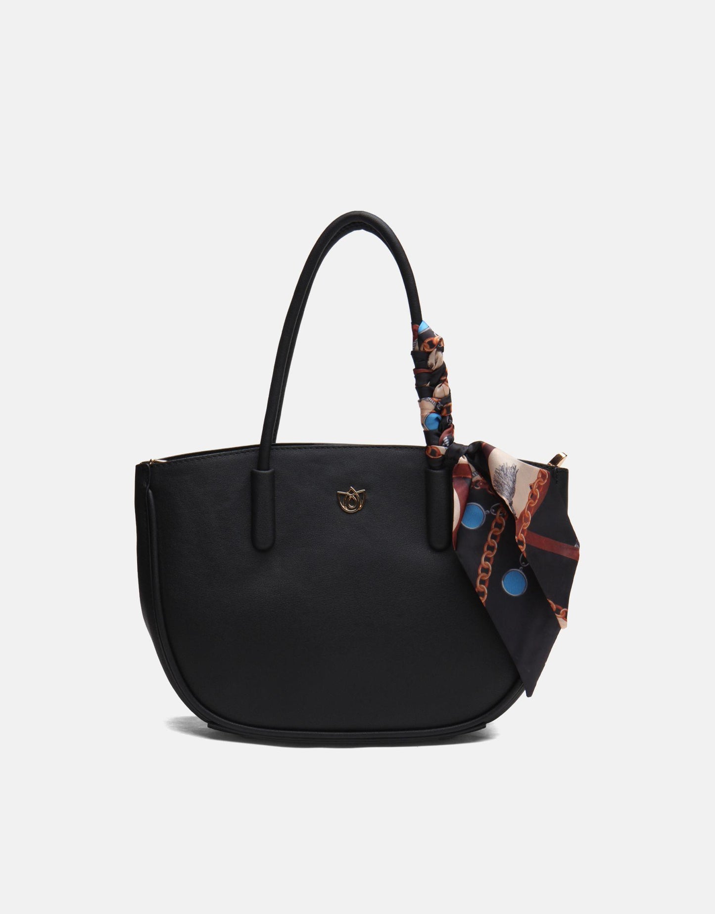 Black Leather Crossbody for Women with Twilly Scarf