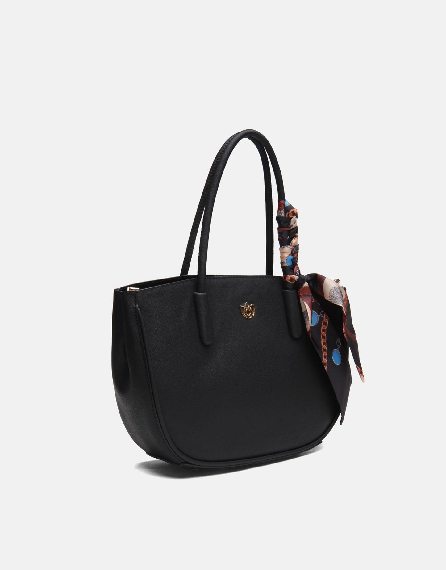 Black Leather Crossbody for Women with Twilly Scarf