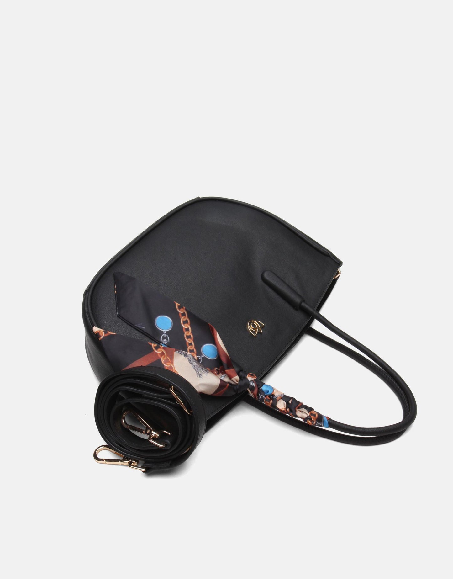 Black Leather Crossbody for Women with Twilly Scarf