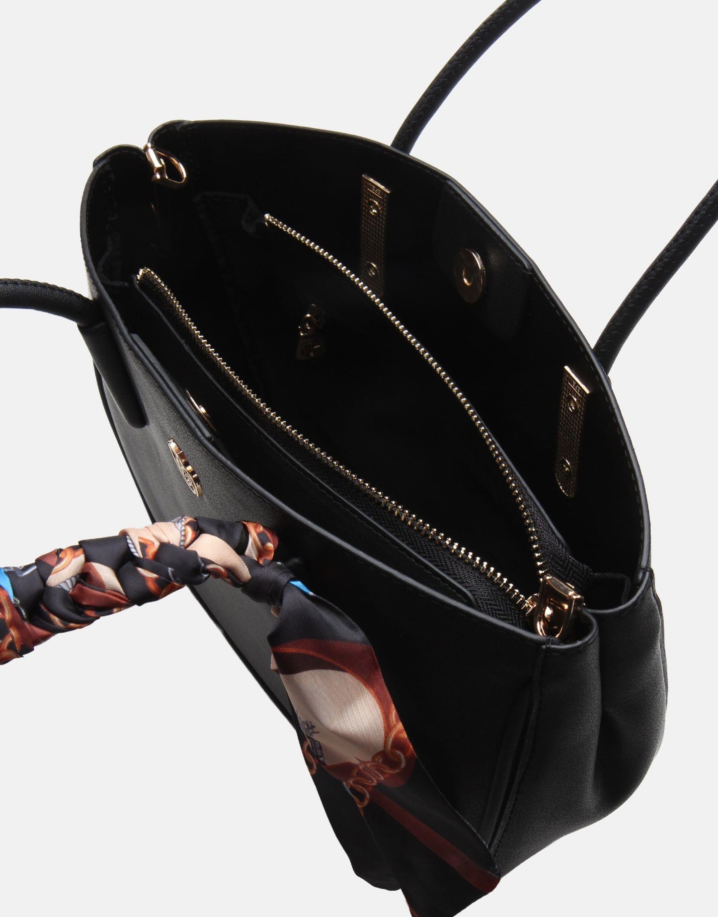 Black Leather Crossbody for Women with Twilly Scarf