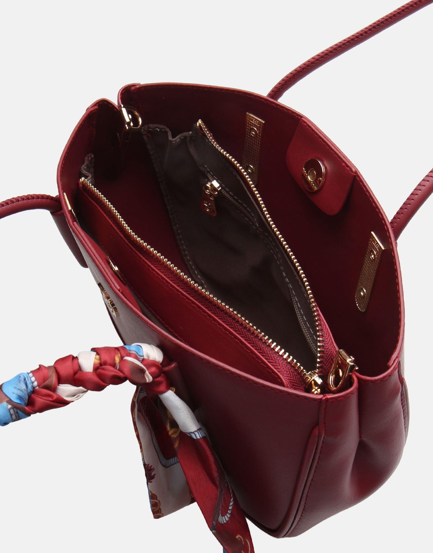 Luxury Burgundy Leather Crossbody for Women with Twilly Scarf