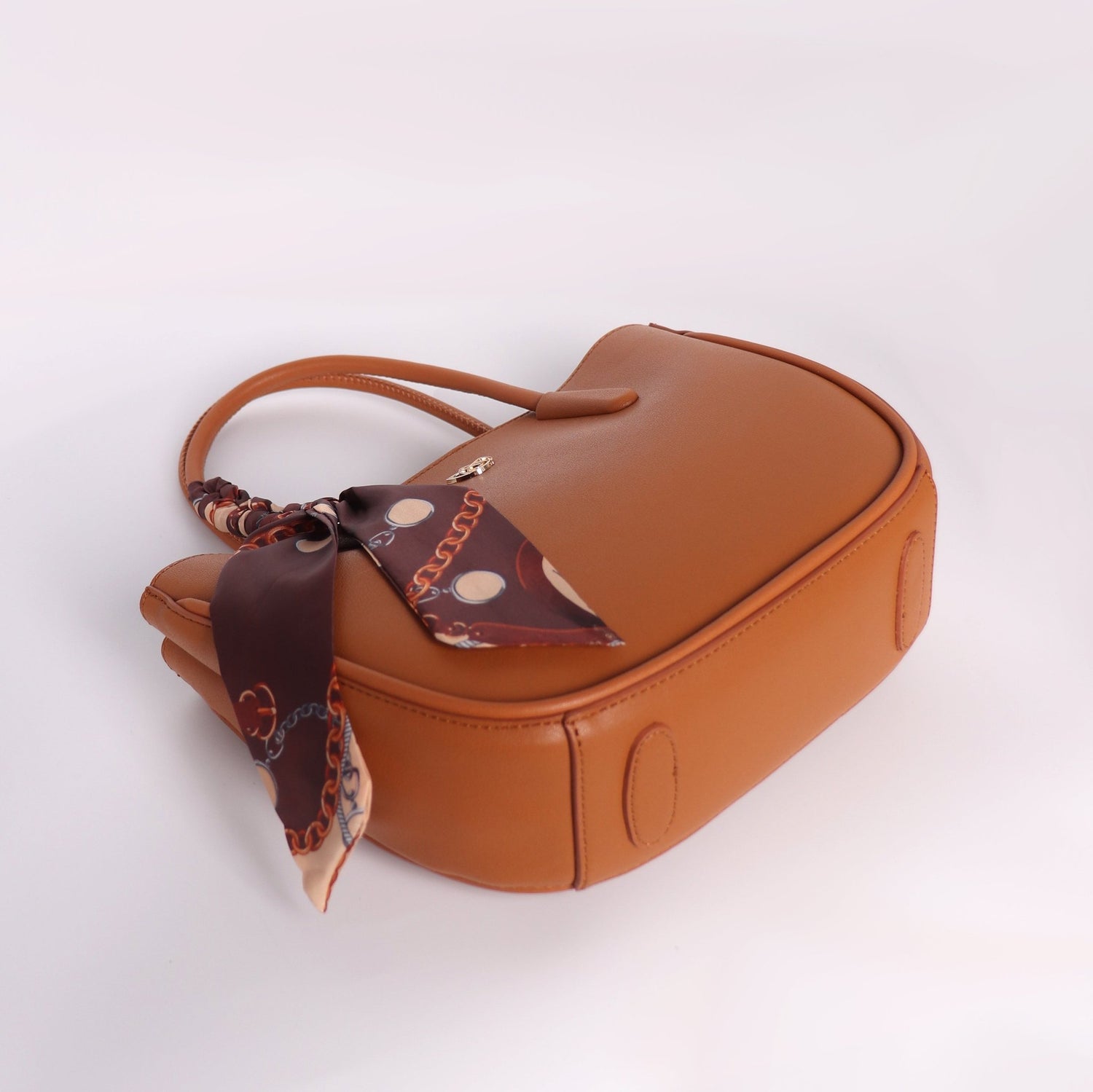 Luxury Designer Tan Leather Crosscody for Women with Twilly scarf - Anharo
