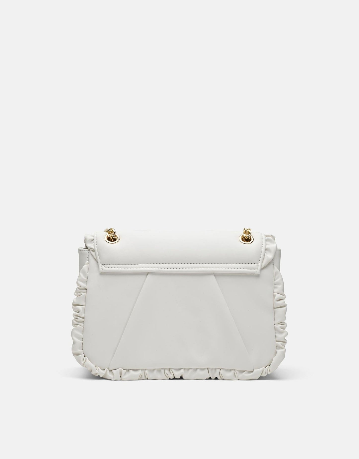 Luxury White Leather Ruffled Shoulder Bag For Women, Chain Shoulder Strap - Anharo