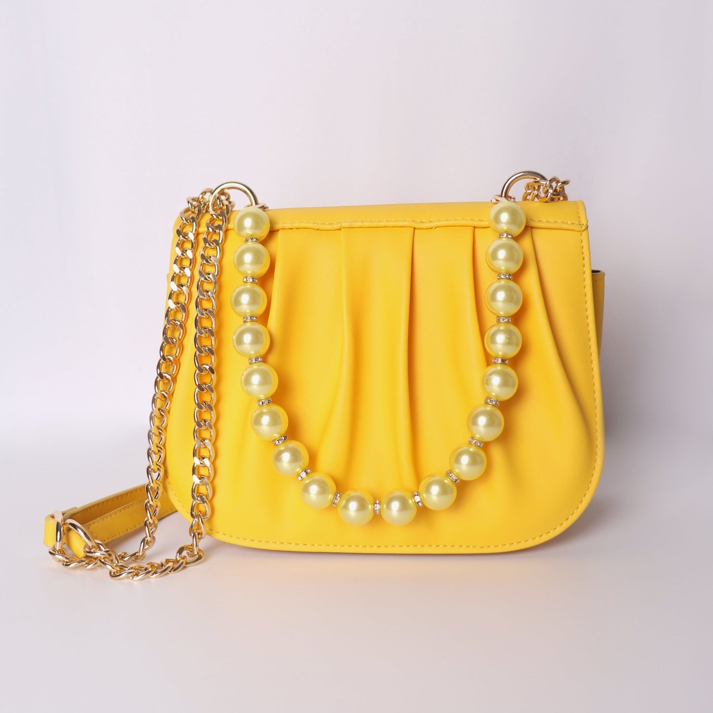 Yellow Shoulder Bag for Women with Chain Shoulder Strap - Anharo