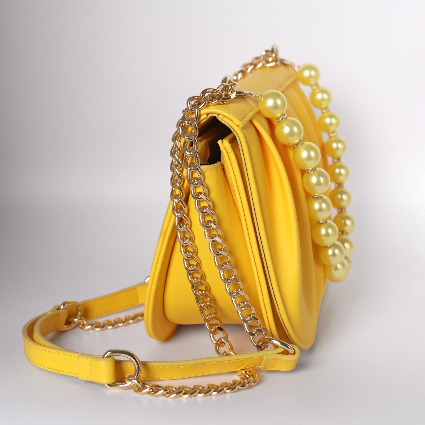 Yellow Shoulder Bag for Women with Chain Shoulder Strap - Anharo