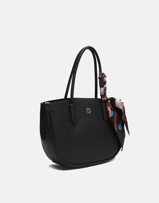 Black Leather Crossbody for Women with Twilly Scarf