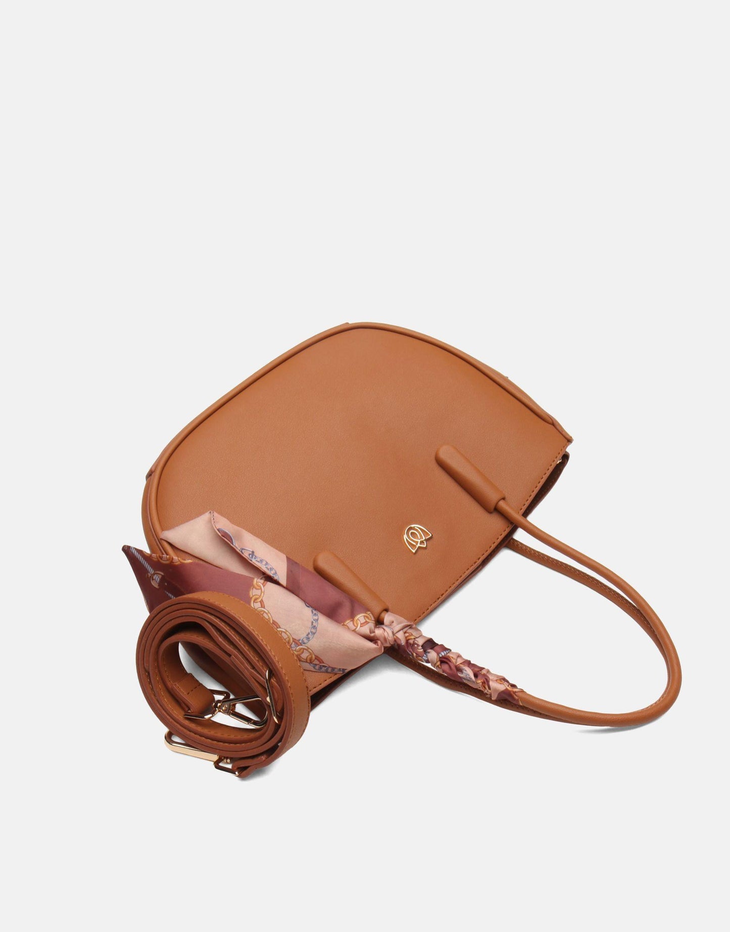 Luxury Designer Tan Leather Crosscody for Women with Twilly scarf