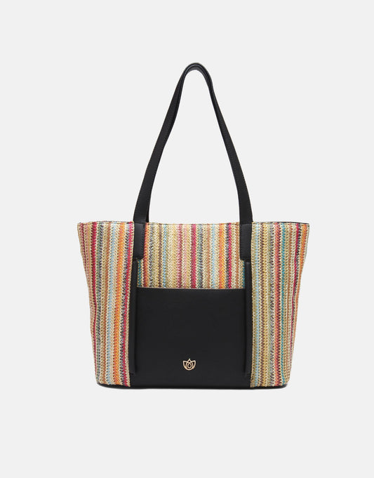 Straw-effect woven summer tote bag