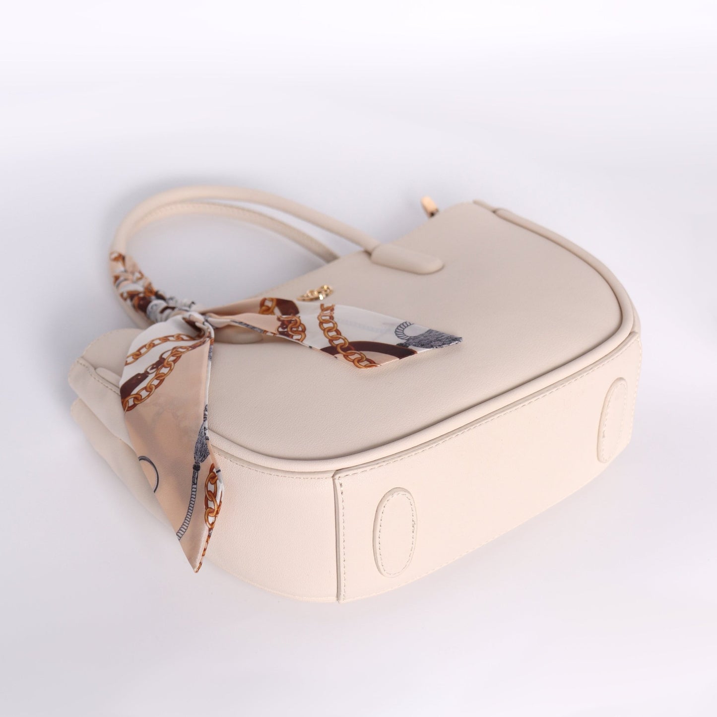 Luxury Beige Leather Crossbody for Women with Twilly Scarf - Anharo