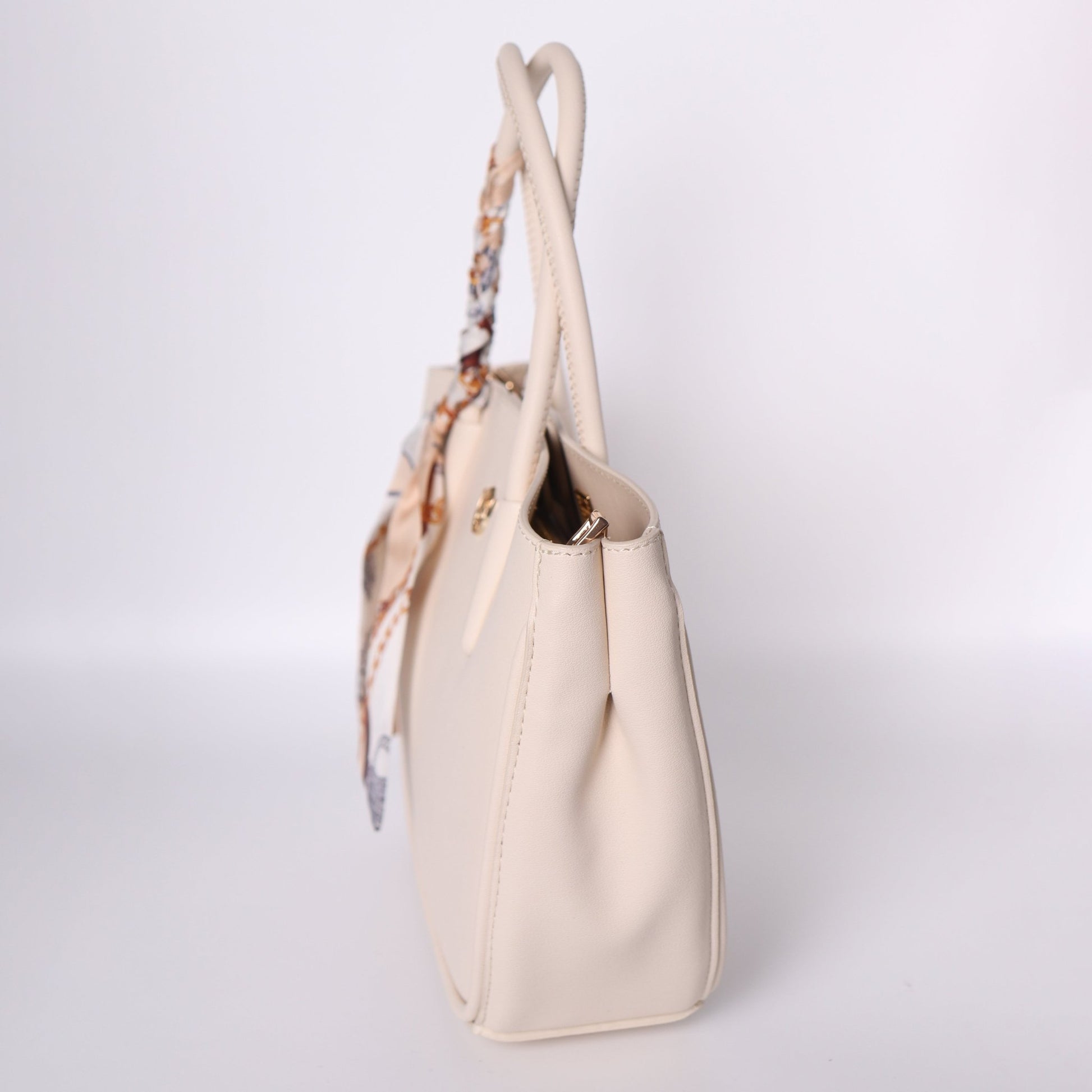 Luxury Beige Leather Crossbody for Women with Twilly Scarf - Anharo