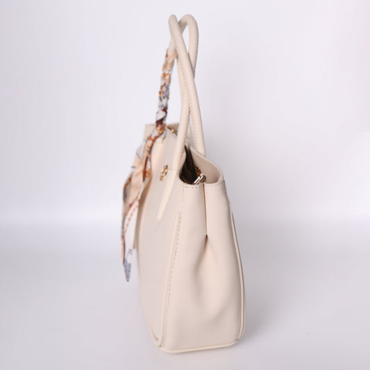 Luxury Beige Leather Crossbody for Women with Twilly Scarf - Anharo