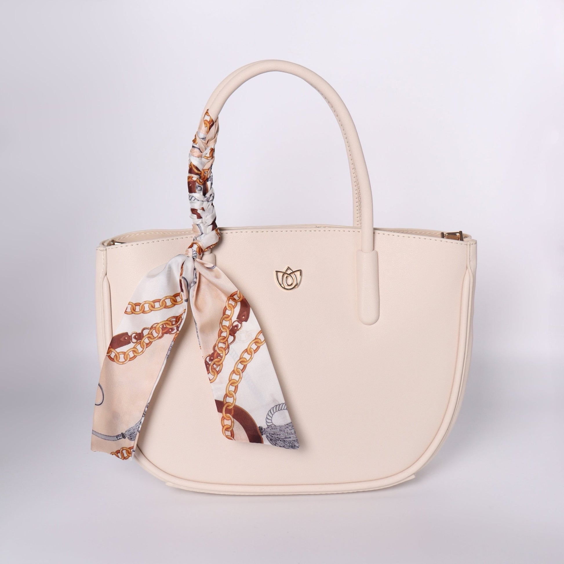 Luxury Beige Leather Crossbody for Women with Twilly Scarf - Anharo