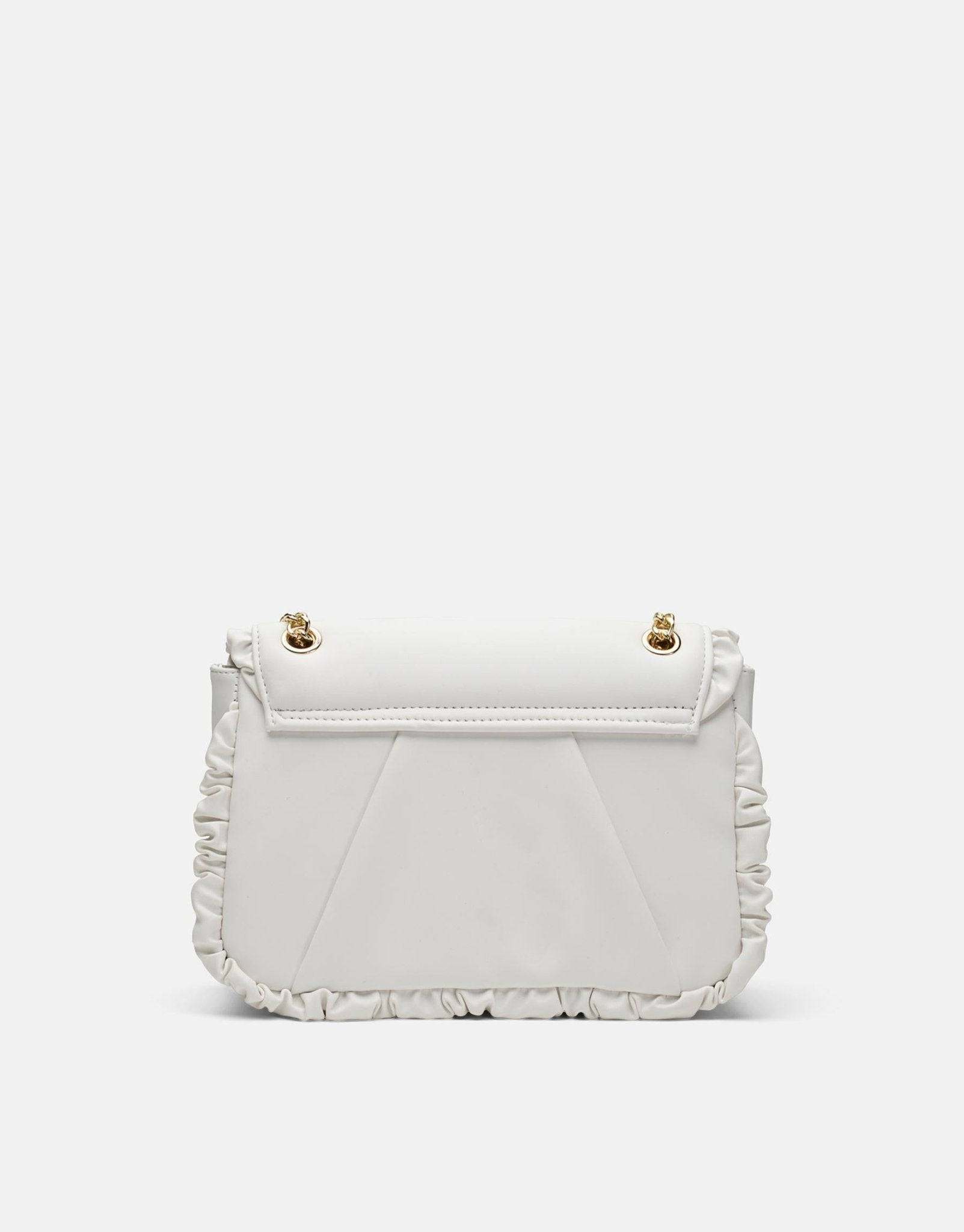 Luxury White Leather Ruffled Shoulder Bag For Women, Chain Shoulder Strap - Anharo