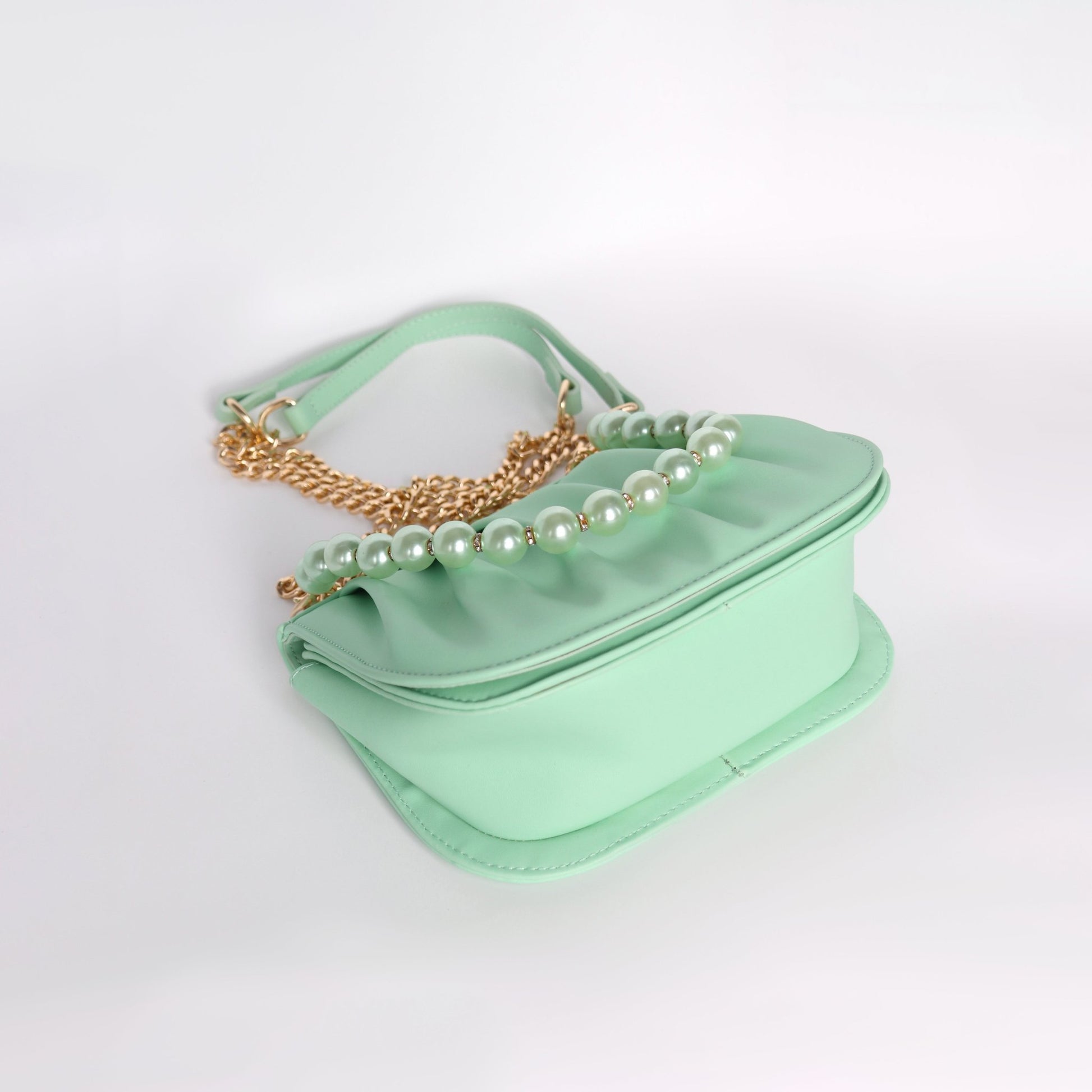 Mint Green Leather Shoulder Bag for Women with Chain Strap - Anharo