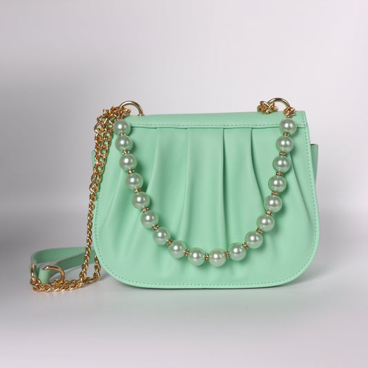 Mint Green Leather Shoulder Bag for Women with Chain Strap - Anharo