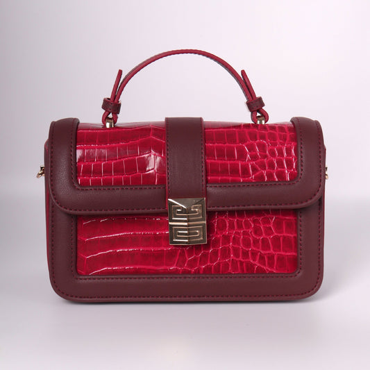 Red Leather Handbags With A Crocodile Leather Texture | Top Handle Croc Bag - Anharo