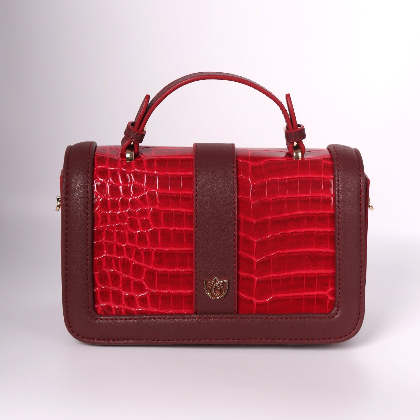 Red Leather Handbags With A Crocodile Leather Texture | Top Handle Croc Bag - Anharo
