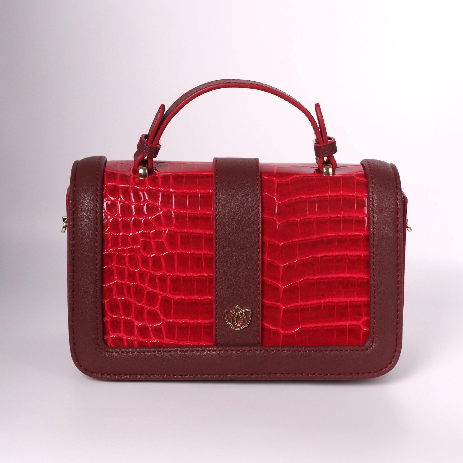 Red Leather Handbags With A Crocodile Leather Texture | Top Handle Croc Bag - Anharo