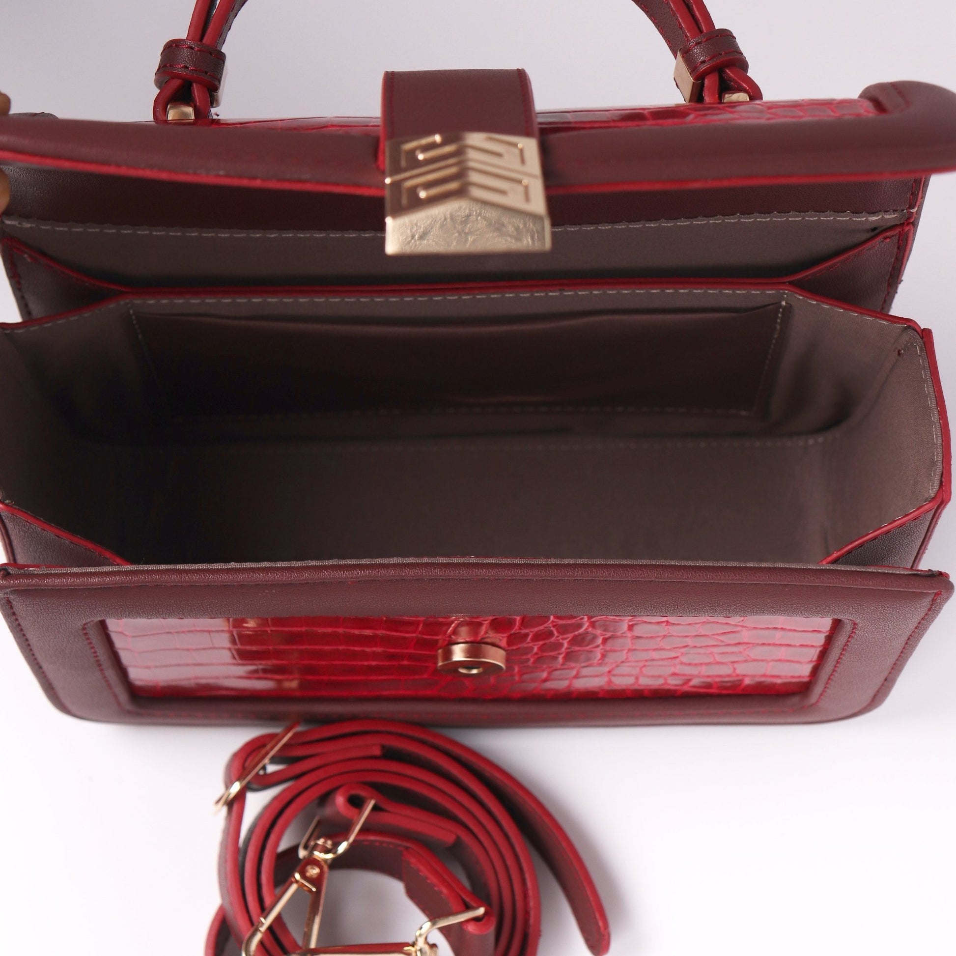 Red Leather Handbags With A Crocodile Leather Texture | Top Handle Croc Bag - Anharo