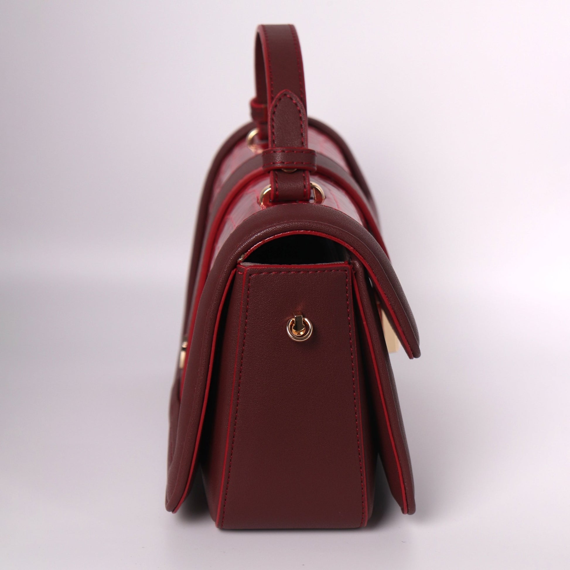 Red Leather Handbags With A Crocodile Leather Texture | Top Handle Croc Bag - Anharo